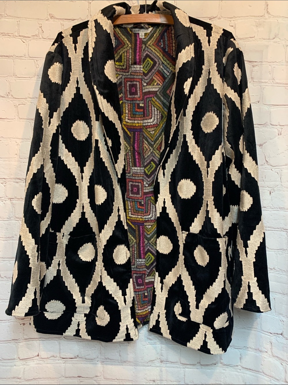 John Mark Velvet Black Cream Boho Jacket Size L - Picture 3 of 8